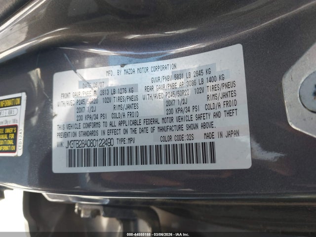44555188 :رقم المزاد ، JM3TB28A080122490 vin ، 2008 Mazda Cx-9 Grand Touring مزاد بيع