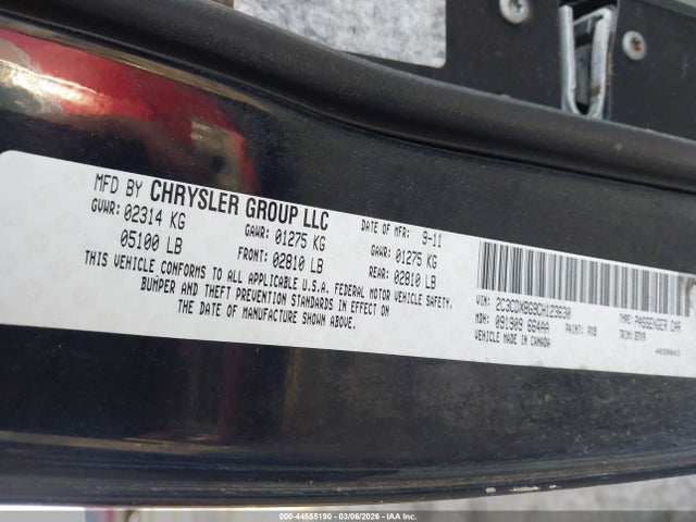 44555190 :رقم المزاد ، 2C3CDXBG9CH123630 vin ، 2012 Dodge Charger Se مزاد بيع