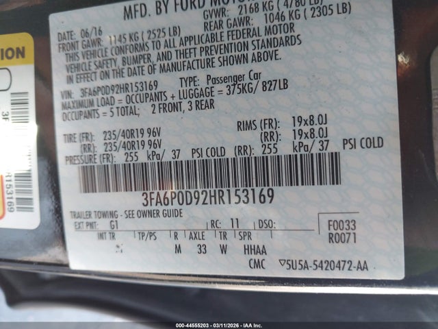 Ford Fusion Titanium 2017 3FA6P0D92HR153169 Image 9