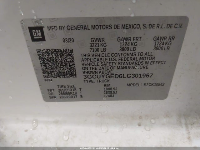 Продаж на аукціоні авто 2020 Chevrolet Silverado 1500 4wd  Short Bed Ltz, vin: 3GCUYGED6LG301967, номер лоту: 44555211