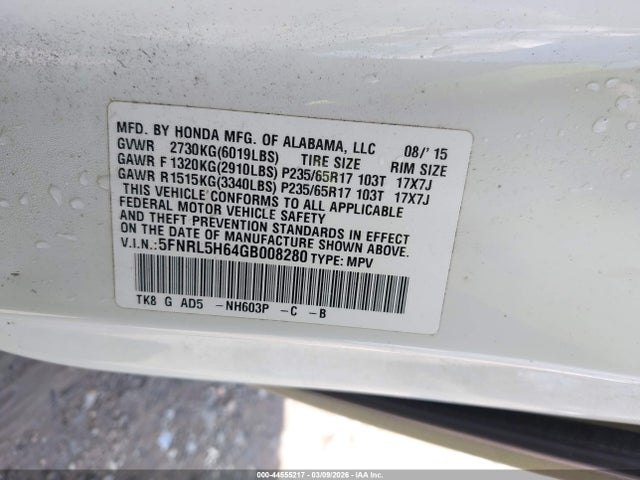 Honda Odyssey Ex-l 2016 5FNRL5H64GB008280 Image 9