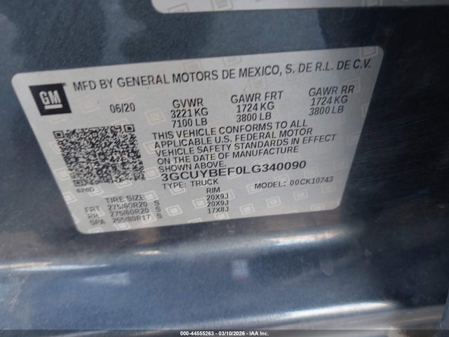 3GCUYBEF0LG340090 Chevrolet Silverado 1500 4wd Standard Bed Custom
