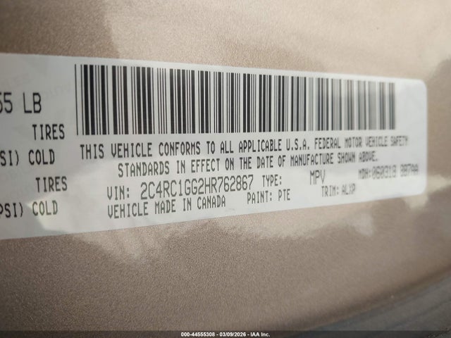 44555308 :رقم المزاد ، 2C4RC1GG2HR762867 vin ، 2017 Chrysler Pacifica Limited مزاد بيع