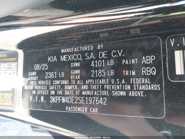 44555314 :رقم المزاد ، 3KPFW4DE2SE197642 vin ، 2025 Kia K4 Gt-line مزاد بيع