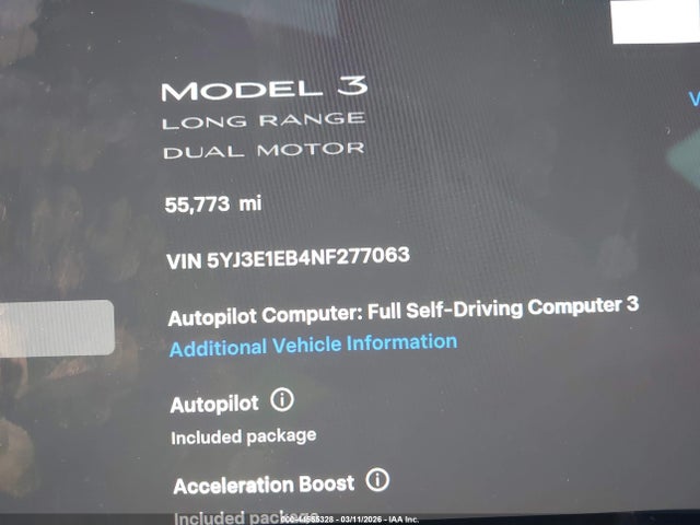 Aukcja sprzedaży 2022 Tesla Model 3 Long Range Dual Motor All-wheel Drive, vin: 5YJ3E1EB4NF277063, numer aukcji: 44555328