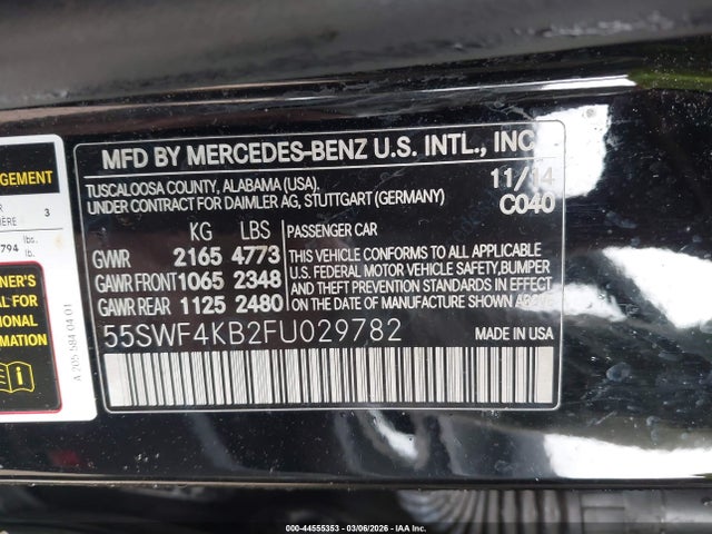 Продажа на аукционе авто 2015 Mercedes-benz C 300 Sport 4matic, vin: 55SWF4KB2FU029782, номер лота: 44555353