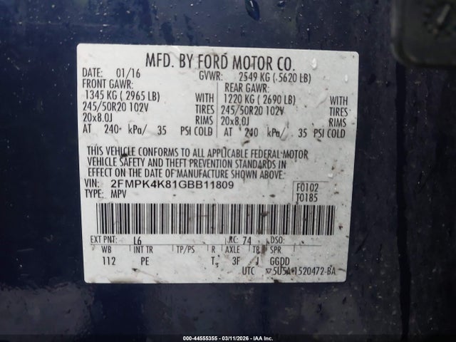 2FMPK4K81GBB11809 Ford Edge Titanium