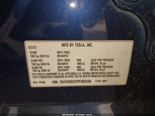Aukcja sprzedaży 2023 Tesla Model Y Awd/long Range Dual Motor All-wheel Drive, vin: 7SAYGDEE2PF685594, numer aukcji: 44555360