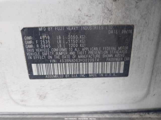 Продаж на аукціоні авто 2017 Subaru Legacy 2.5i Premium, vin: 4S3BNAD63H3020574, номер лоту: 44555362