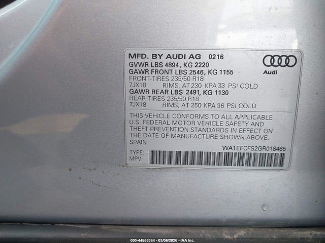 Продажа на аукционе авто 2016 Audi Q3 2.0t Premium Plus, vin: WA1EFCFS2GR018465, номер лота: 44555364