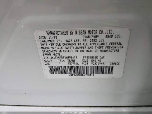 Aukcja sprzedaży 2013 Infiniti G37x, vin: JN1CV6AR1DM759417, numer aukcji: 44555391