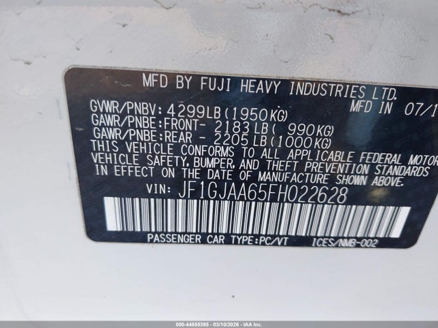 Aukcja sprzedaży 2015 Subaru Impreza 2.0i, vin: JF1GJAA65FH022628, numer aukcji: 44555395