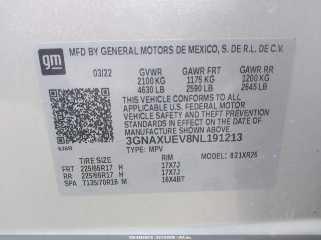 2022 CHEVROLET EQUINOX 3GNAXUEV8NL191213 Photo 8