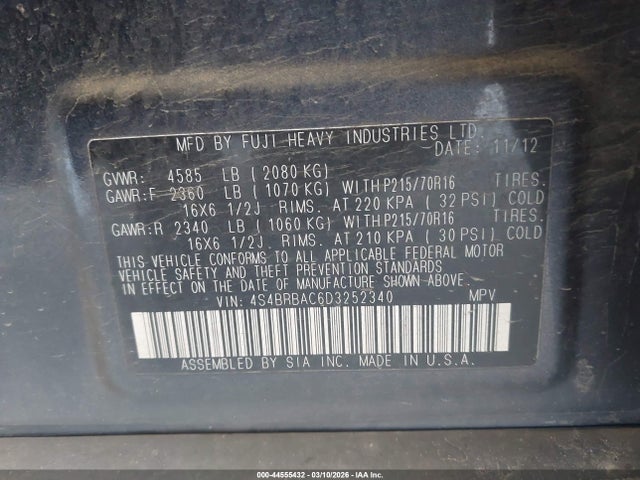 Продаж на аукціоні авто 2013 Subaru Outback 2.5i, vin: 4S4BRBAC6D3252340, номер лоту: 44555432
