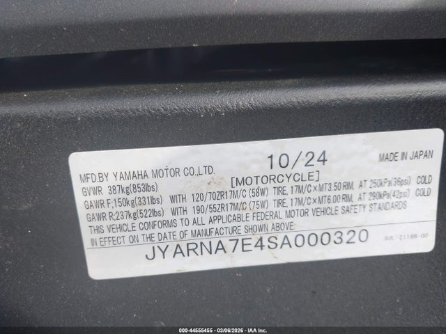 Yamaha Yzf1000 2025 JYARNA7E4SA000320 Image 10