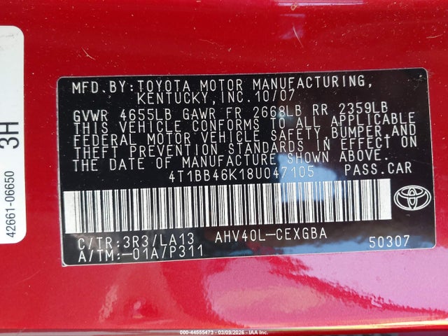 2008 TOYOTA CAMRY HYBRID 4T1BB46K18U047105 Photo 8