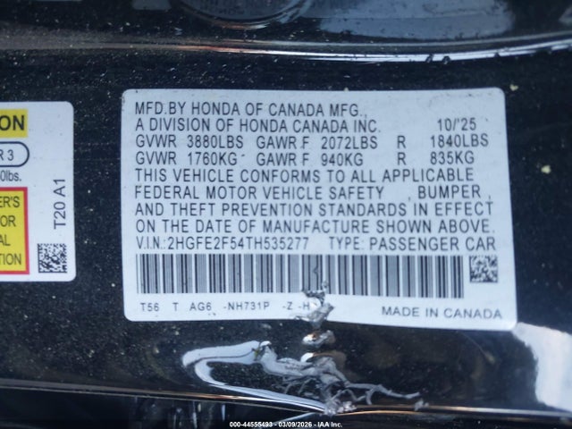 Honda Civic Sport 2026 2HGFE2F54TH535277 Image 9