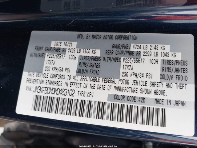 Продажа на аукционе авто 2021 Mazda Cx-5 Touring, vin: JM3KFBCM0M0483102, номер лота: 44555516
