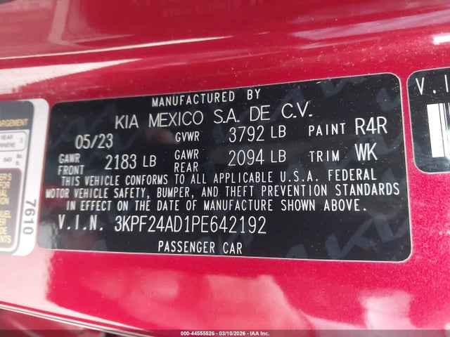 3KPF24AD1PE642192 KIA Forte Lxs