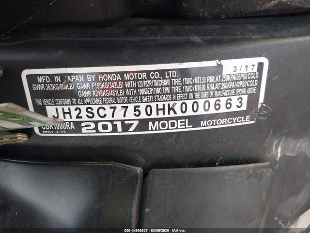 2017 HONDA CBR1000 JH2SC7750HK000663 Photo 9