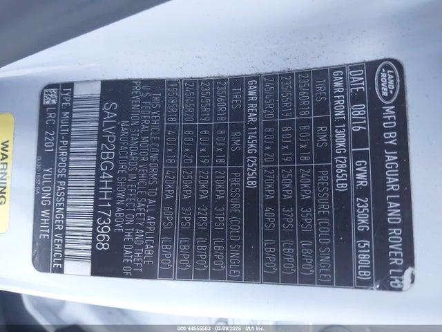 2017 LAND ROVER RANGE ROVER EVOQUE SALVP2BG4HH173968 Photo 8