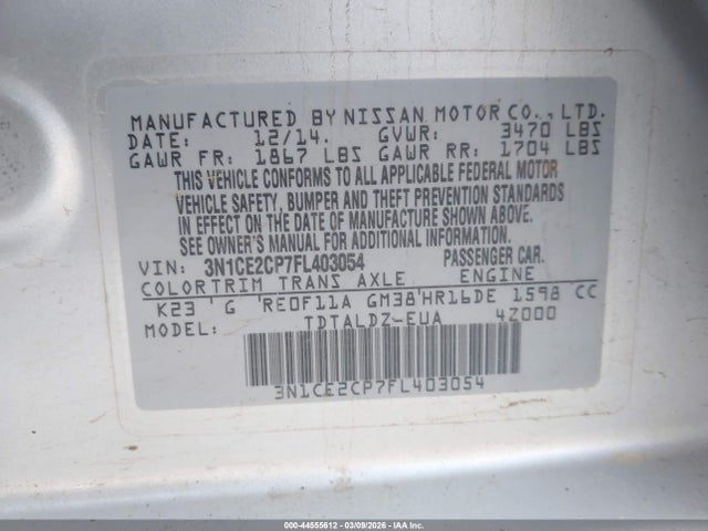 Nissan Versa Note S (sr)/s Plus/sl/sr/sv 2015 3N1CE2CP7FL403054 Image 9