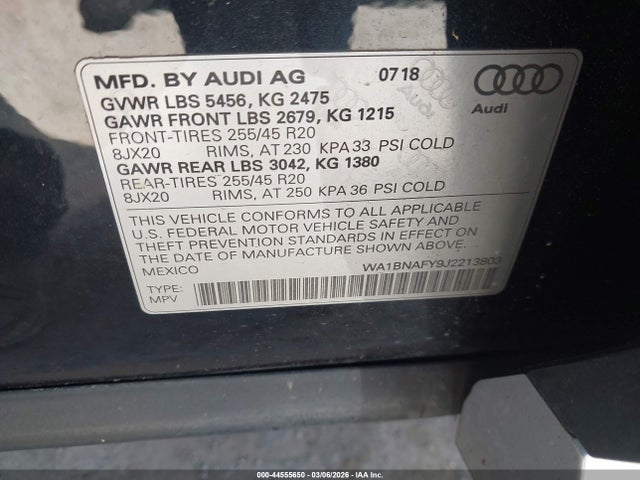 WA1BNAFY9J2213803 Audi Q5 2.0t Premium/2.0t Tech Premium
