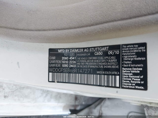 Aukcja sprzedaży 2011 Mercedes-benz C 300 Luxury/sport, vin: WDDGF5EB6BR147271, numer aukcji: 44555653