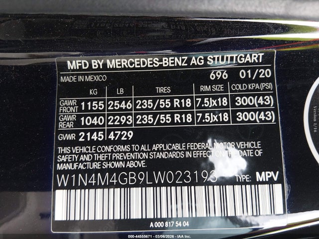 Продажа на аукционе авто 2020 Mercedes-benz Glb 250, vin: W1N4M4GB9LW023193, номер лота: 44555671