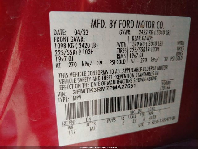 2023 Ford Mustang Mach-e Premium მანქანა იყიდება აუქციონზე, vin: 3FMTK3RM7PMA27651, აუქციონის ნომერი: 44555693