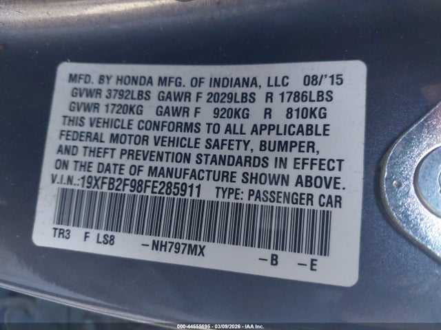 Honda Civic Ex-l 2015 19XFB2F98FE285911 Image 9