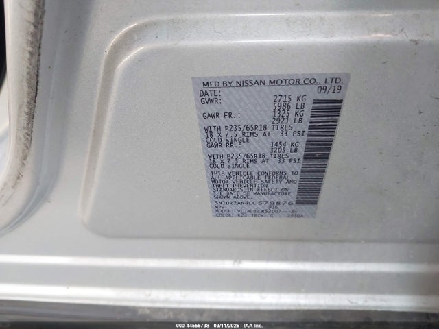 5N1DR2AN4LC579876 Nissan Pathfinder S 2wd