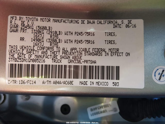 Toyota Tacoma Sr5 2016 3TMBZ5DN1GM005216 Image 9