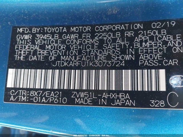 2019 TOYOTA PRIUS JTDKARFU1K3073724 Photo 8