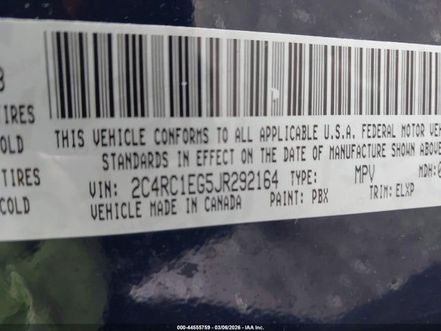 Продаж на аукціоні авто 2018 Chrysler Pacifica Touring L Plus, vin: 2C4RC1EG5JR292164, номер лоту: 44555759