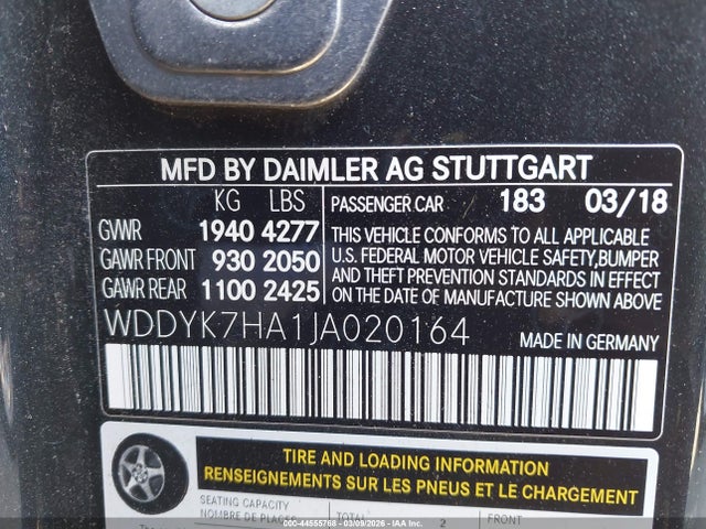 Aukcja sprzedaży 2018 Mercedes-benz Amg Gt, vin: WDDYK7HA1JA020164, numer aukcji: 44555768