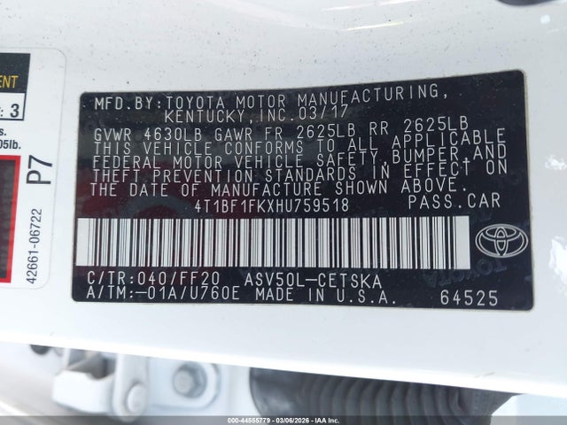 4T1BF1FKXHU759518 Toyota CAMRY SE