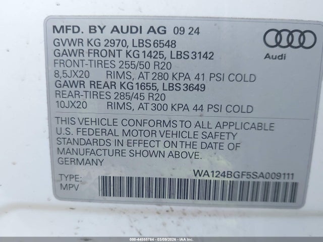 Aukcja sprzedaży 2025 Audi Q6 E-tron Premium Plus Quattro, vin: WA124BGF5SA009111, numer aukcji: 44555784