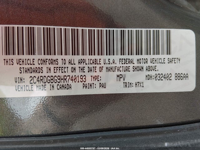 Продажа на аукционе авто 2017 Dodge Grand Caravan Se, vin: 2C4RDGBG9HR740193, номер лота: 44555787