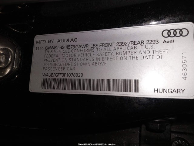 Aukcja sprzedaży 2015 Audi A3 2.0t Premium, vin: WAUBFGFF3F1078929, numer aukcji: 44555800