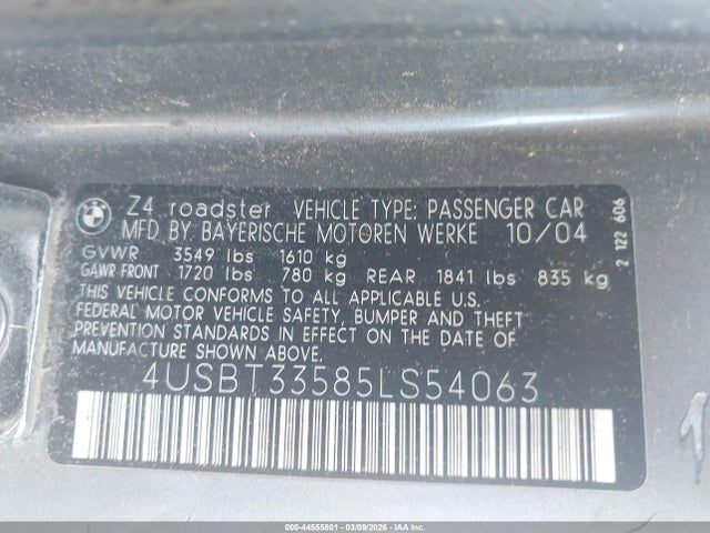 2005 BMW Z4 4USBT33585LS54063 Photo 8