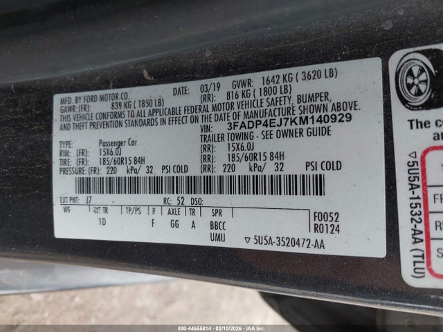 Aukcja sprzedaży 2019 Ford Fiesta Se, vin: 3FADP4EJ7KM140929, numer aukcji: 44555814