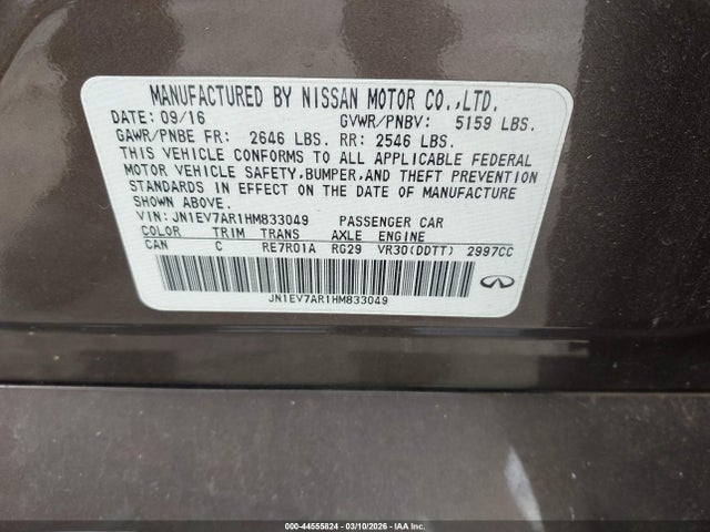 2017 Infiniti Q50 3.0t Premium მანქანა იყიდება აუქციონზე, vin: JN1EV7AR1HM833049, აუქციონის ნომერი: 44555824