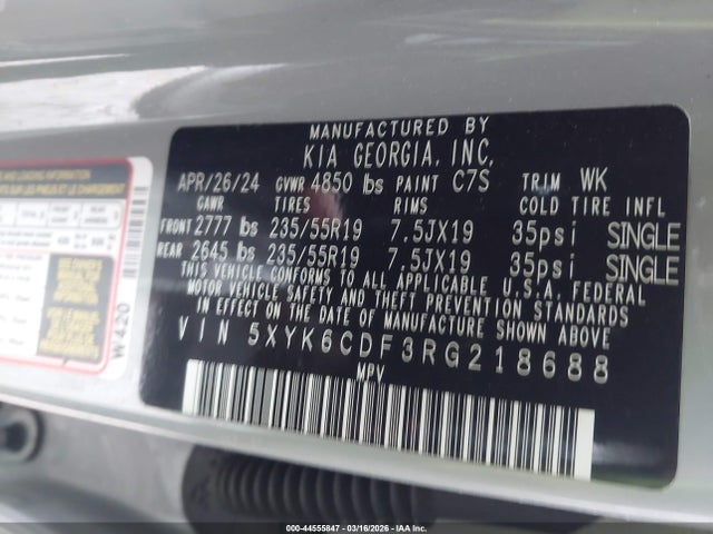 44555847 :رقم المزاد ، 5XYK6CDF3RG218688 vin ، 2024 Kia Sportage X-line مزاد بيع