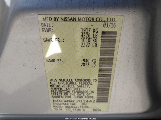 1N4AL3AP6GC201442 Nissan Altima 2.5/2.5 S/2.5 Sl/2.5 Sr/2.5 Sv