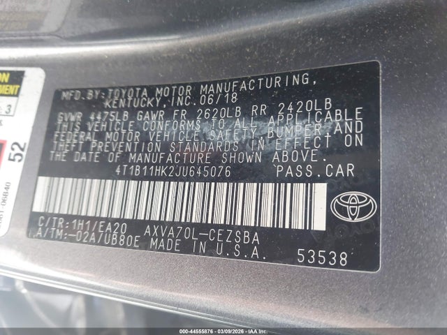 Toyota CAMRY SE 2018 4T1B11HK2JU645076 Image 9