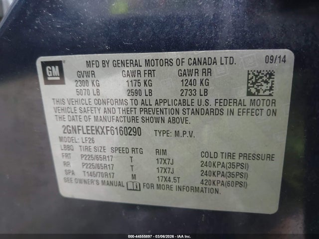 Chevrolet EQUINOX LS 2015 2GNFLEEKXF6160290 Image 9