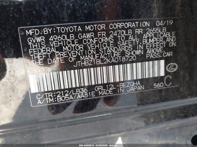 Aukcja sprzedaży 2019 Lexus Gs 350 F Sport, vin: JTHBZ1BL2KA018720, numer aukcji: 44555910