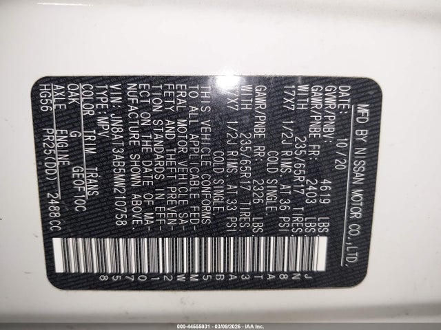 JN8AT3AB5MW210758 Nissan Rogue S Intelligent Awd