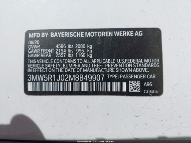 Продаж на аукціоні авто 2021 Bmw 330i, vin: 3MW5R1J02M8B49907, номер лоту: 44555949